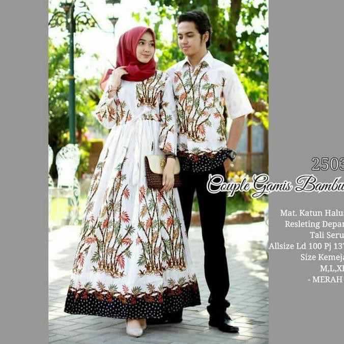 PRODUK READY... BAJU COUPLE BATIK GAMIS BAMBU MERAH DAN BATA MURAH