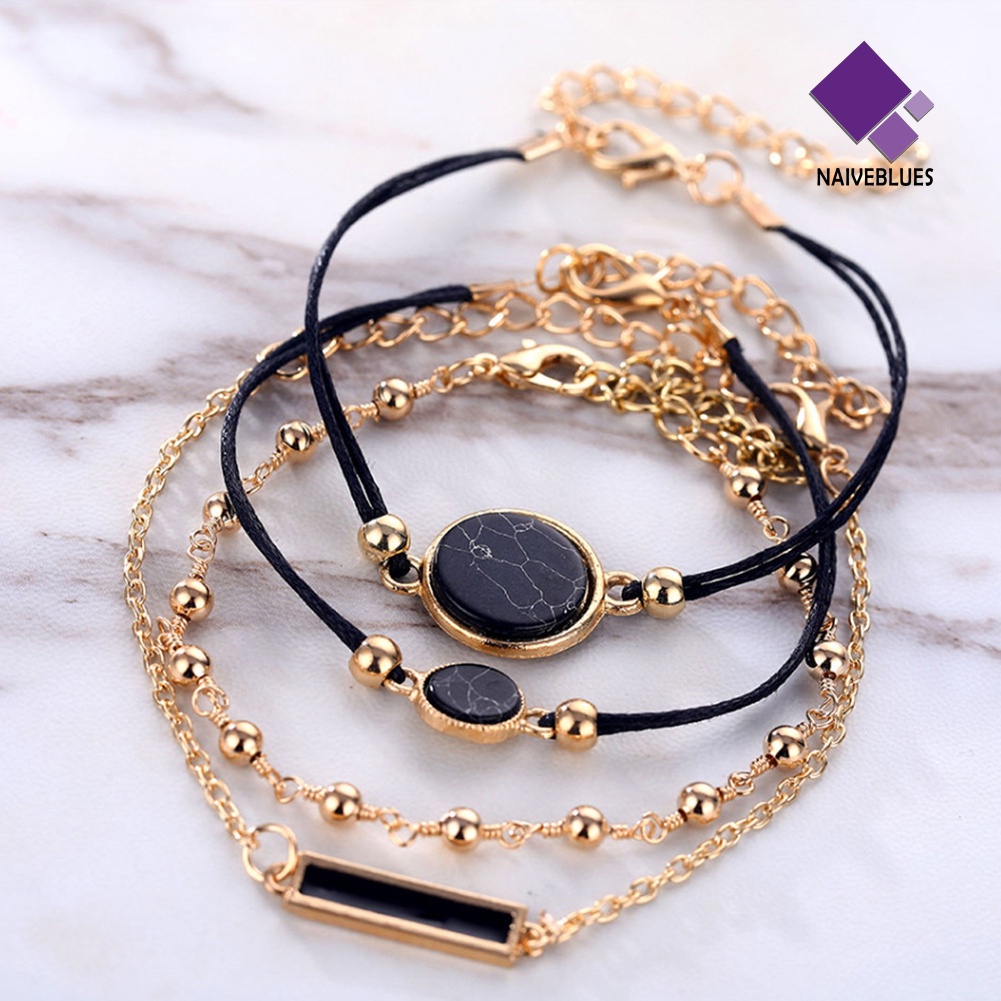 Naiveblue 4Pcs / Set Gelang Tangan Rantai Gaya Bohemia Untuk Perhiasan Wanita