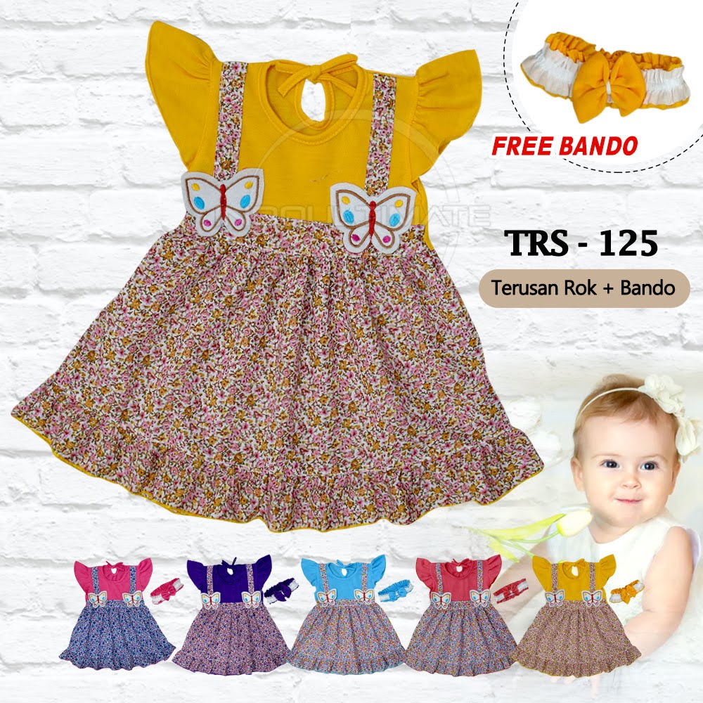 1Pcs Baju Rok Terusan Bayi Perempuan + FREE Bando Dress Rok Bayi PLANET KIDZ Pakaian Bayi Perempuan Dress Bayi Pesta Motif Lucu TRS-125