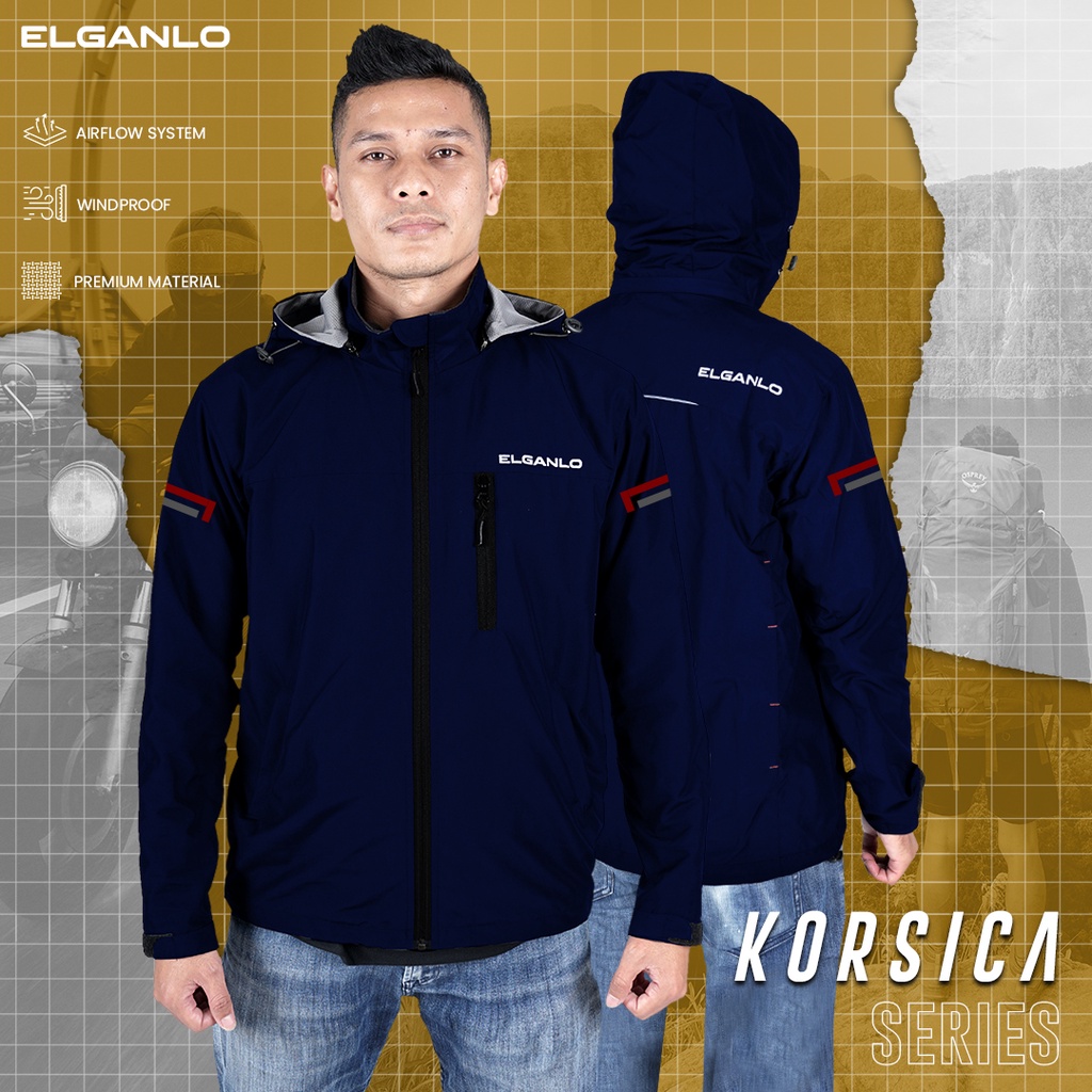 ELGANLO - Jaket Korsica Series Jaket Parasut Multifungsi 3 Saku luar 1 saku dalam Hoodie bisa lepas 