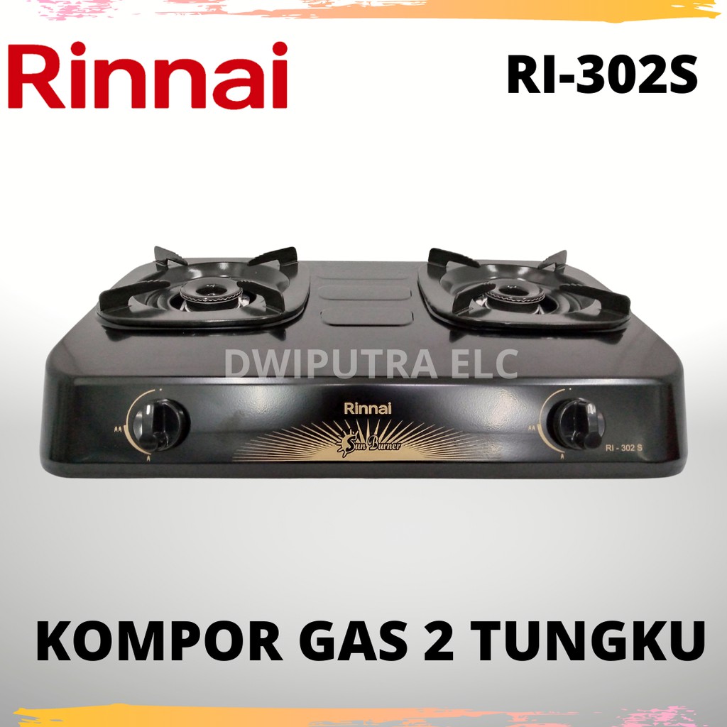 KOMPOR GAS RINNAI 2 TUNGKU RINNAI 302 S / RI302S SNI TEFLON WITH SUN BURNER