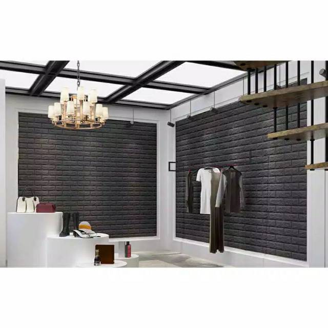 Wallpaper Dinding Foam Bata Hitam 3D 70x77 cm Waterproof