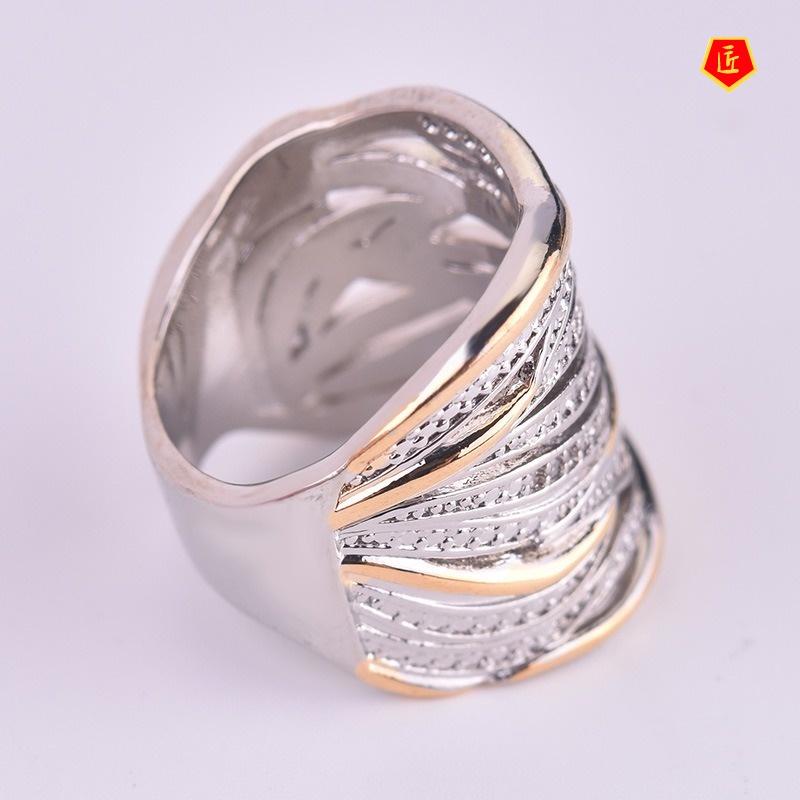 [Ready Stock]Full Rhinestone Zircon Winding Multi-Layer Two-Color Ring