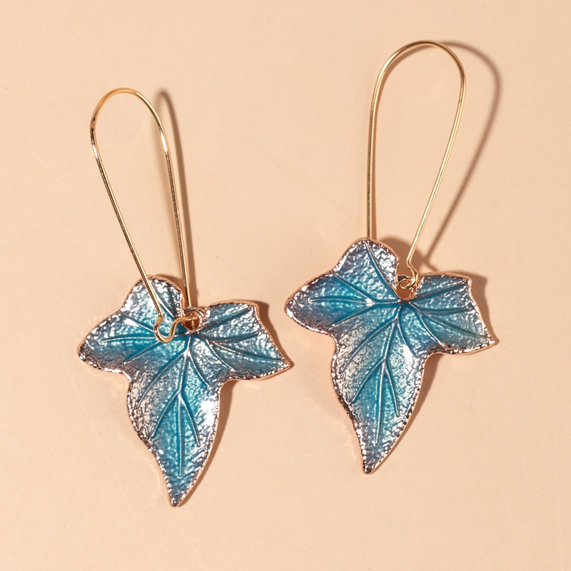 Anting Tusuk Gantung Desain Daun Maple Biru Gaya Bohoetnik Kreatif Untuk Wanita