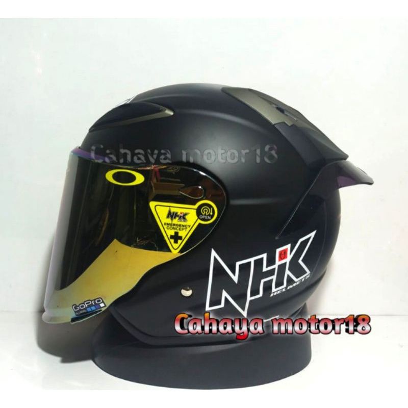 KACA VISOR FLAT NHK R6 IRIDIUM SILVERBLUEGOLD PLUS RACHET + SPOILER + STIKER VISOR