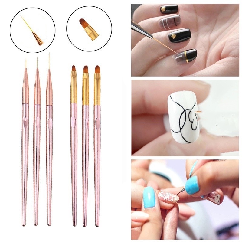 3pcs / Set Kuas Lukis Kuku UV Gel Warna Rose Gold Tahan Lama Untuk Perlengkapan Manicure