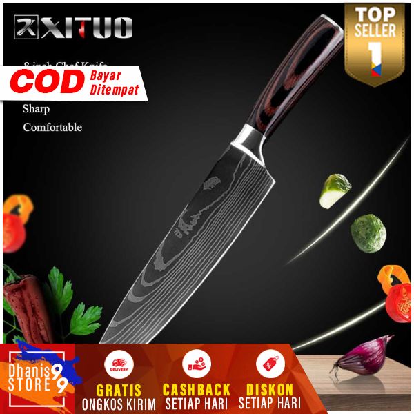 Pisau Dapur Chef Damascus Pattern Piso Tajam Stainless Steel Perlengkapan Dapur Pisau Multifungsi Berkualitas