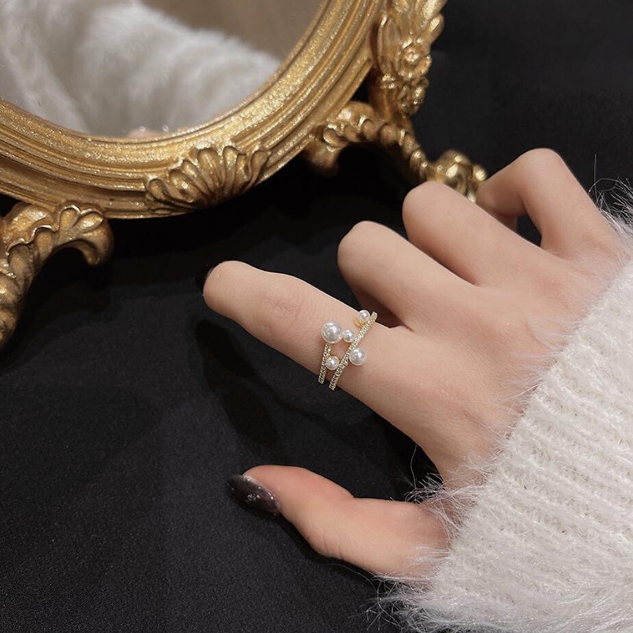 Asimetris Kreativitas Cincin Emas Mutiara Pernikahan Stainless Steel Fashion Wanita Rings