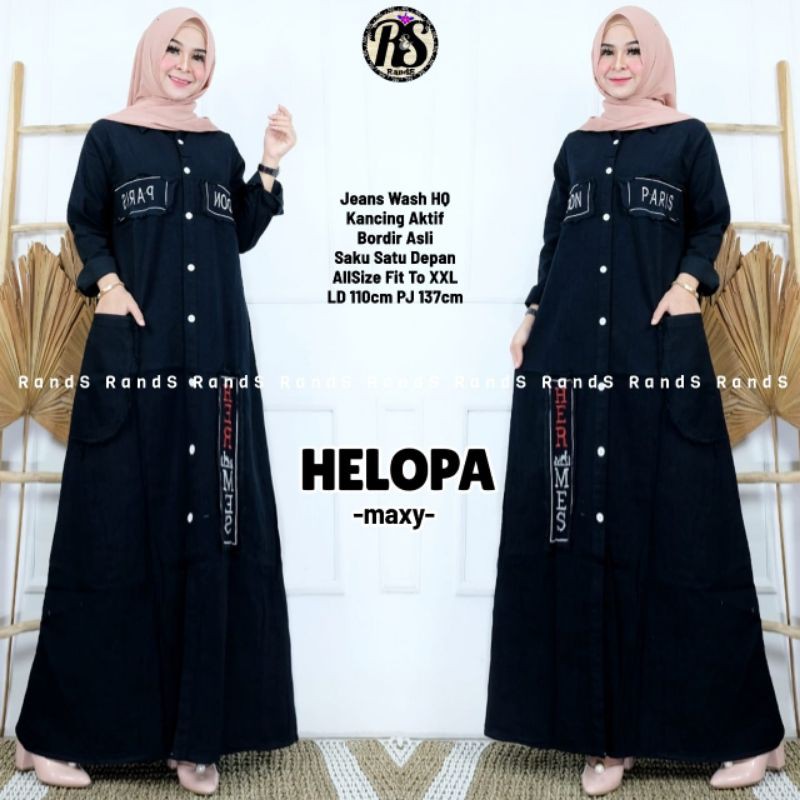GAMIS JEANS HELOPA, BAHAN JEANS WASH HQ BORDIR ORI, LD.110 PB.137, KANCING AKTIF