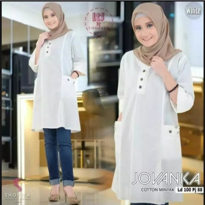 Tunik BAJU ATASAN MUSLIM WANITA JUMBO JOVANKA BAHAN KATUN Putih XL J1L8 Tunic Wanita Modis Modern Ke