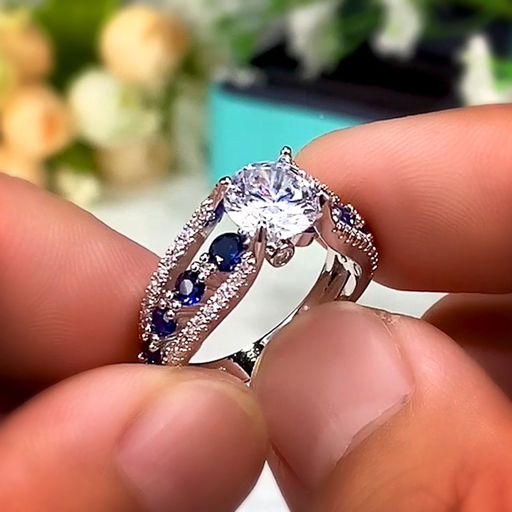 Hu Hu Hu Hu Hu Alat Bantu Pasang Kacamata♡ Cincin Wanita Model Hollow Out Hias Cubic Zirconia Biruberlian Imitasi Untuk Hadiah Ulang Tahun