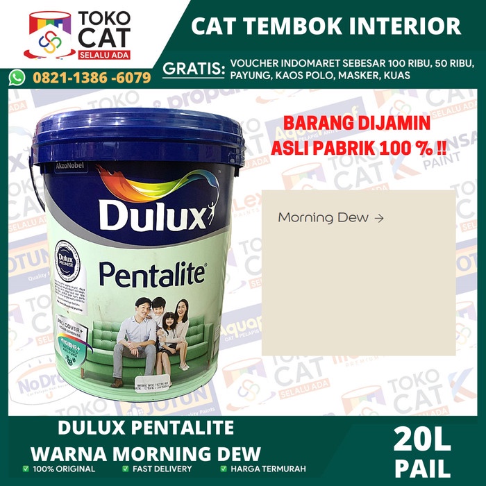 CAT TEMBOK INTERIOR PREMIUM DULUX PENTALITE WARNA MORNING DEW 20L PAIL