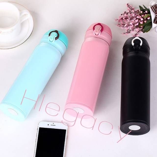 ( Medan ) HANAISO Thermos Kopi Lock 500ml - Termos Air Panas Stainless Steel - Pink Black