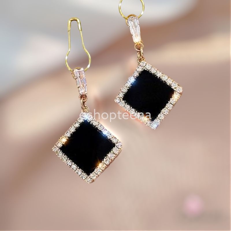 A154 anting hijab mata black gold_anting jilbab