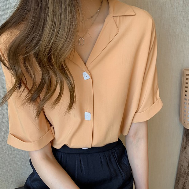 【xiaozhainv】Kemeja wanita gaya baru lengan pendek desain atasan longgar-2