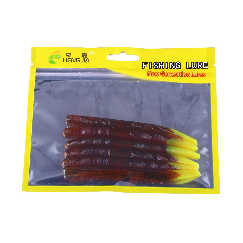 Hengjia 6pcs / Kantong Umpan Pancing Softlure Bentuk Udang Bahan Silikon 8 Warna Earthworm Baits Ukuran 11.5cm / 5.5g