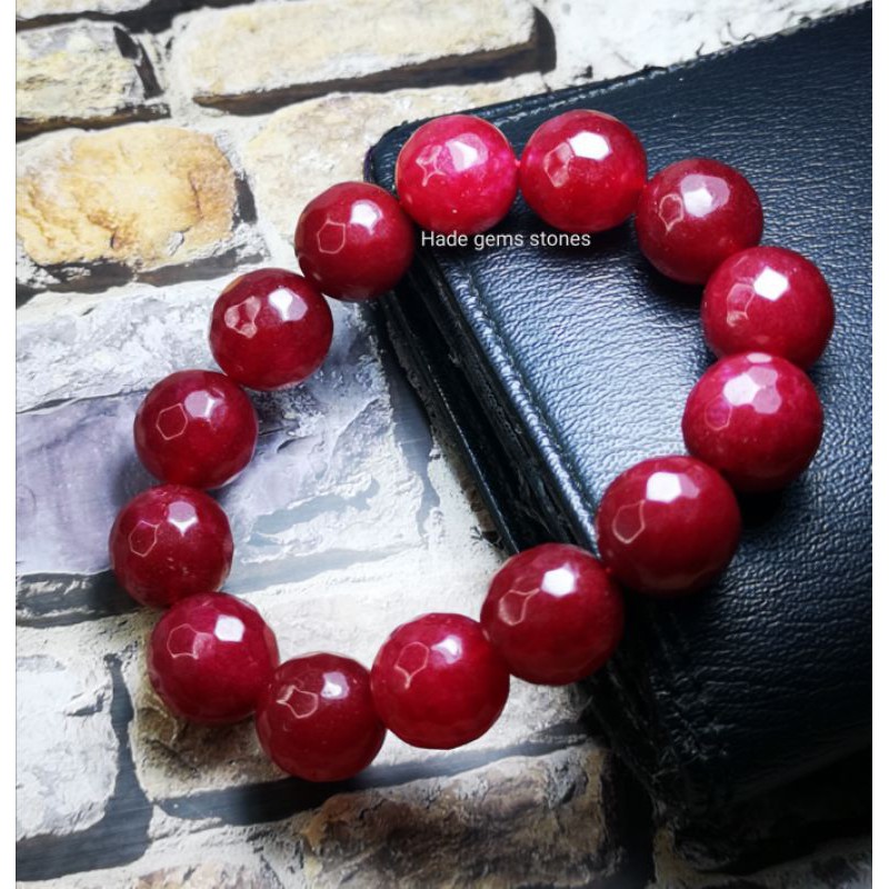 Natural gelang batu giok merah original