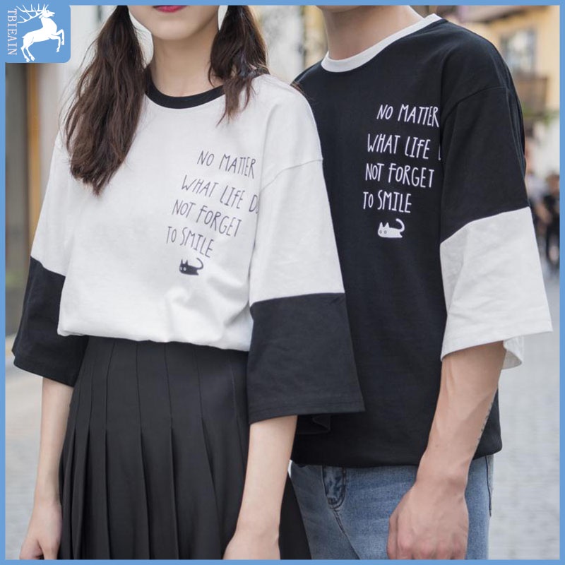 Kaos Pria Fashion Kaos Sablon Korea Sederhana Gaya Jalanan Kaos Besar Lengan Pendek T-Shirt Longgar Atasan Musim Panas Mahasiswa