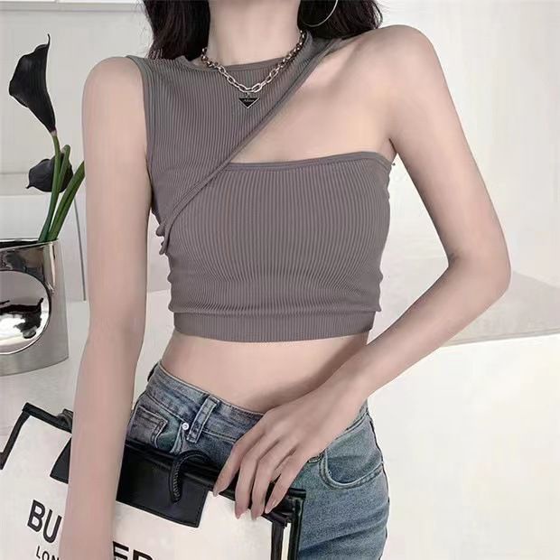 TELLY ➡️ 252 Tanktop Asimetris One Shoulder Atasan Wanita Crop Korean Look Import