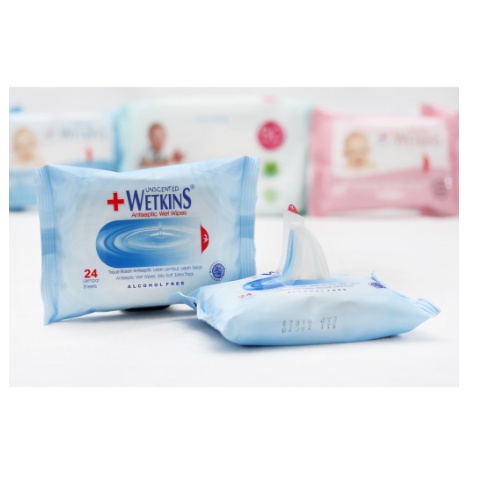 Tissue Basah Wetkins Antiseptic 10'S 24'S &amp; 50'S Tisu Basah Antiseptic Baby Wet Wipes Tisu Basah Bayi