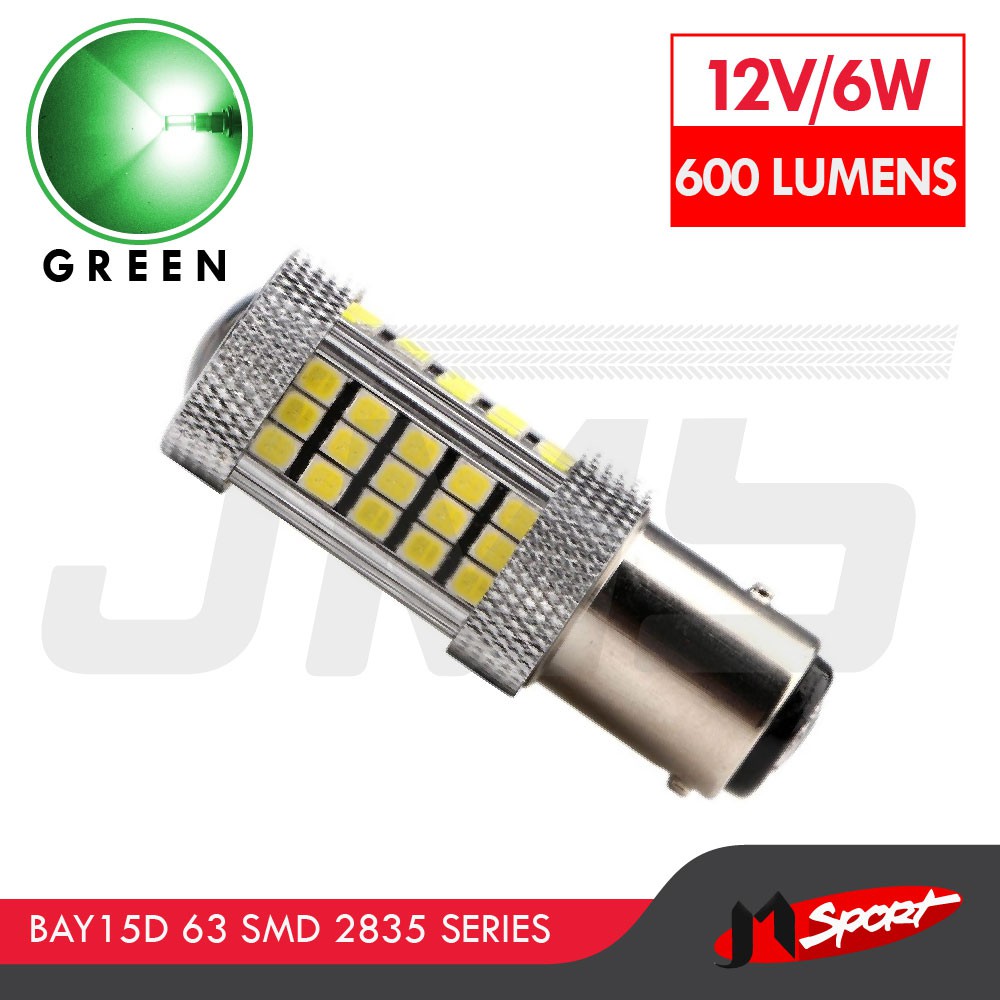 Lampu LED Mobil / Motor Bayonet 2 Kaki / 1157 / BAY15D Projector 63 SMD 2835 Green