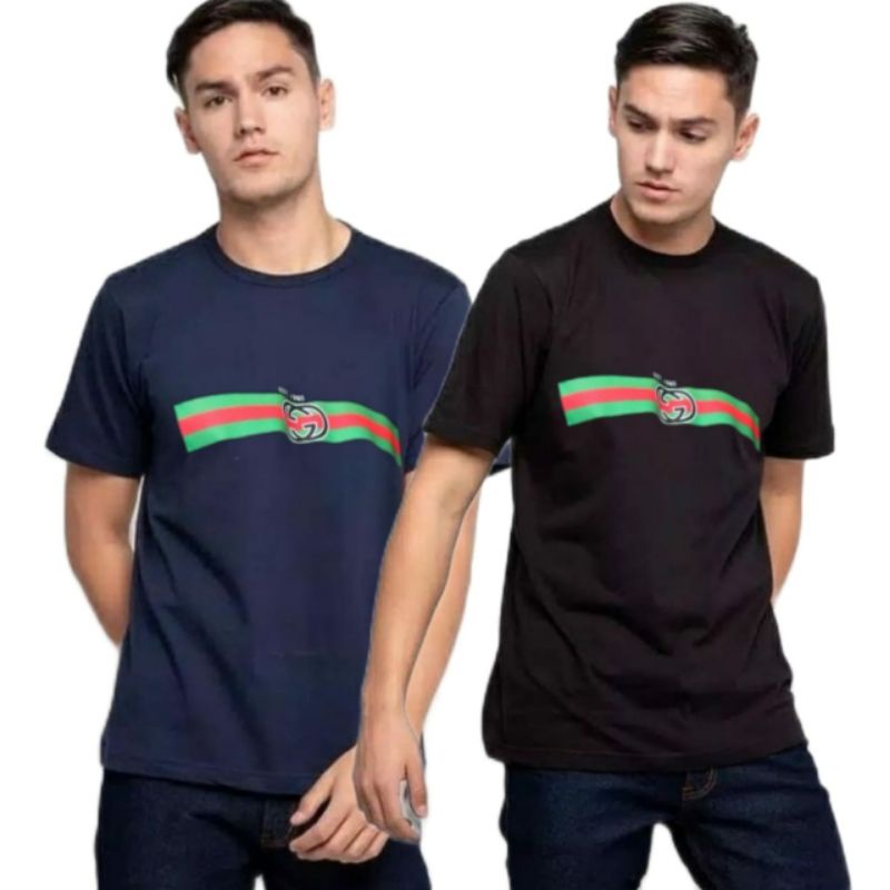 BAJU KAOS PRIA COWOK MOTIF TERBARU GUCCI NAVY BLACK