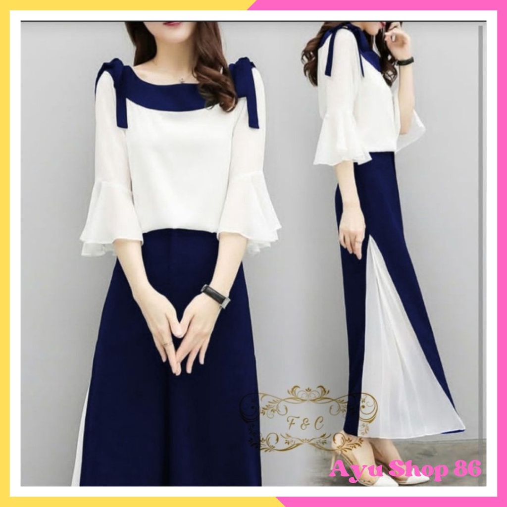 Baju Setelan Celana Kulot Lulina Wanita Remaja Modern Trend Terbaru 2022 Modis Kekinian Murah Trendy