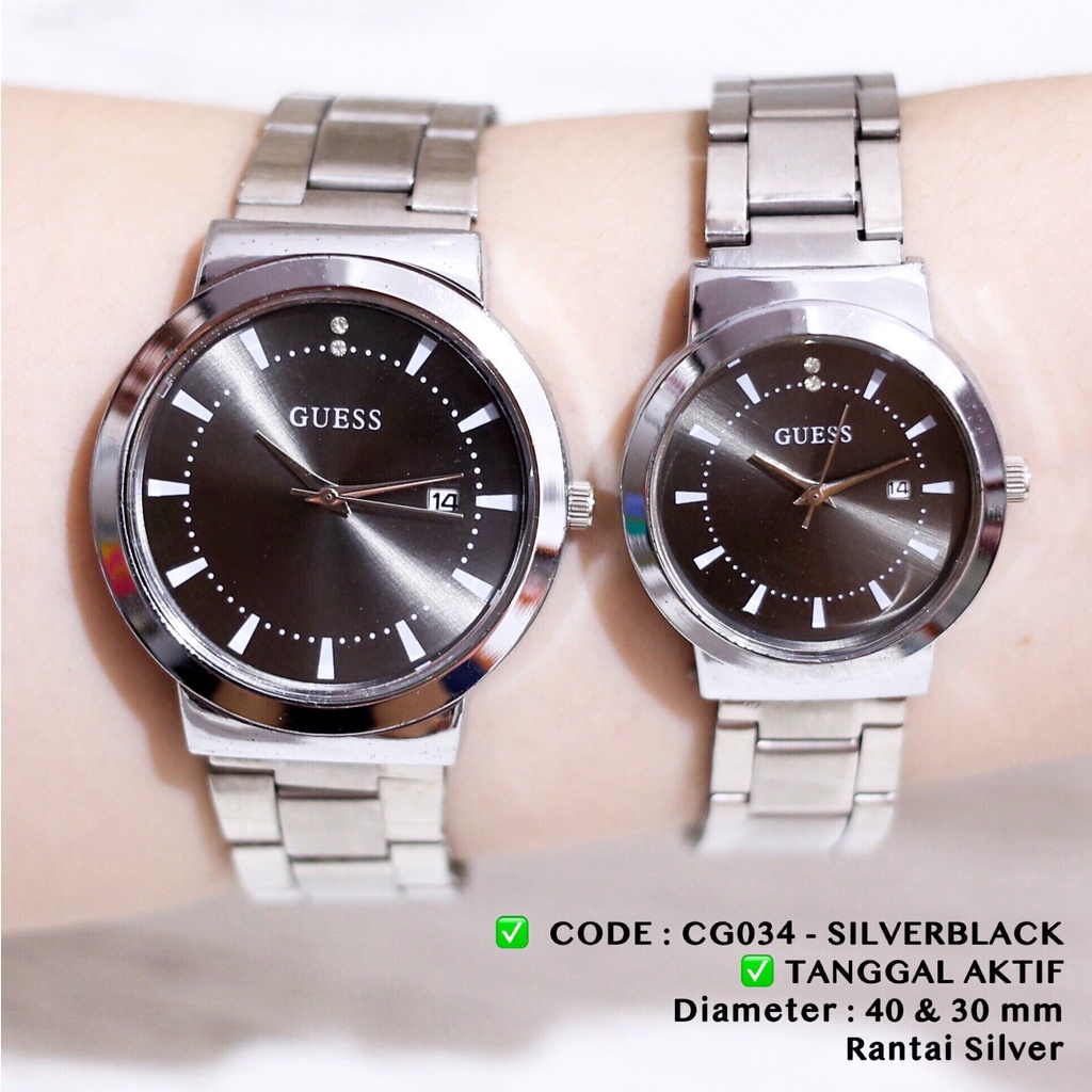 Jam tangan couple guess rantai tanggal aktif rantai stainless CG030