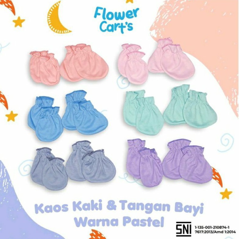 Sarung Tangan Set + Kaki Flower Cart's Newborn 0-3 SNI Bulan Sarung Tangan Bayi Model Kerut (STK FC)