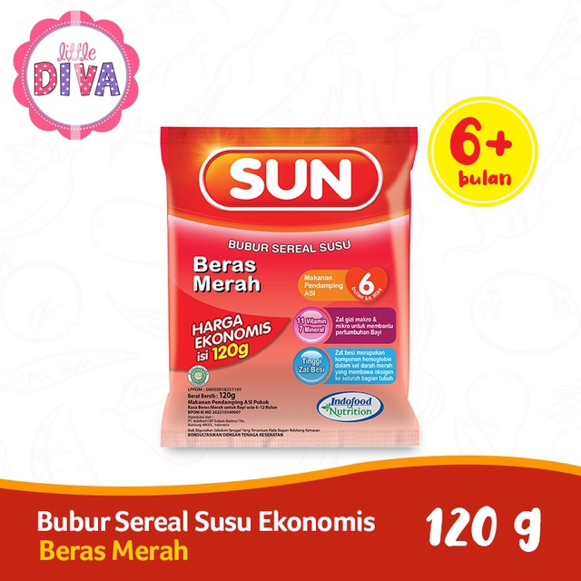 SUN BUBUK SEREAL SUSU 120gr Rasa BERAS MERAH Kacang Hijau Susu Pisang - Sachet Sun Bubuk Sereal Beras Merah 120gr