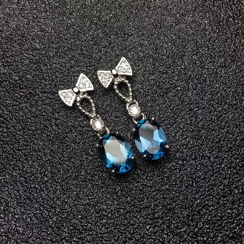 Anting Tusuk Sterling Silver Model Pita Warna Biru Untuk Wanita