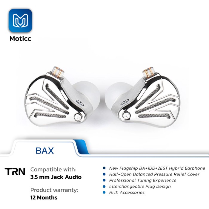 TRN BAX BA+1DD+2EST Triple Hybrid Metal In Ear Monitor Earphone HIFI