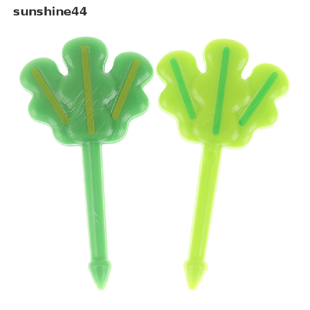 Sunshine 8pcs Pick Buah / Kue / Salad Mini Bentuk Vork Tandenstoker Bladeren