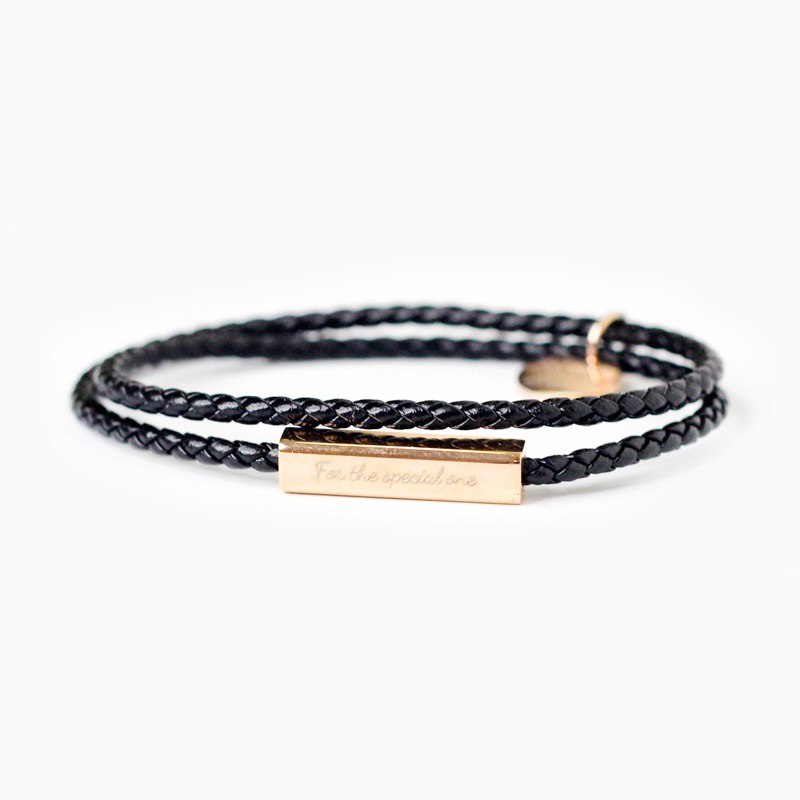 TREN KOREA GELANG KULIT LEATHER TITANIUM BRACELET UNISEX BLACK ROSE GOLD