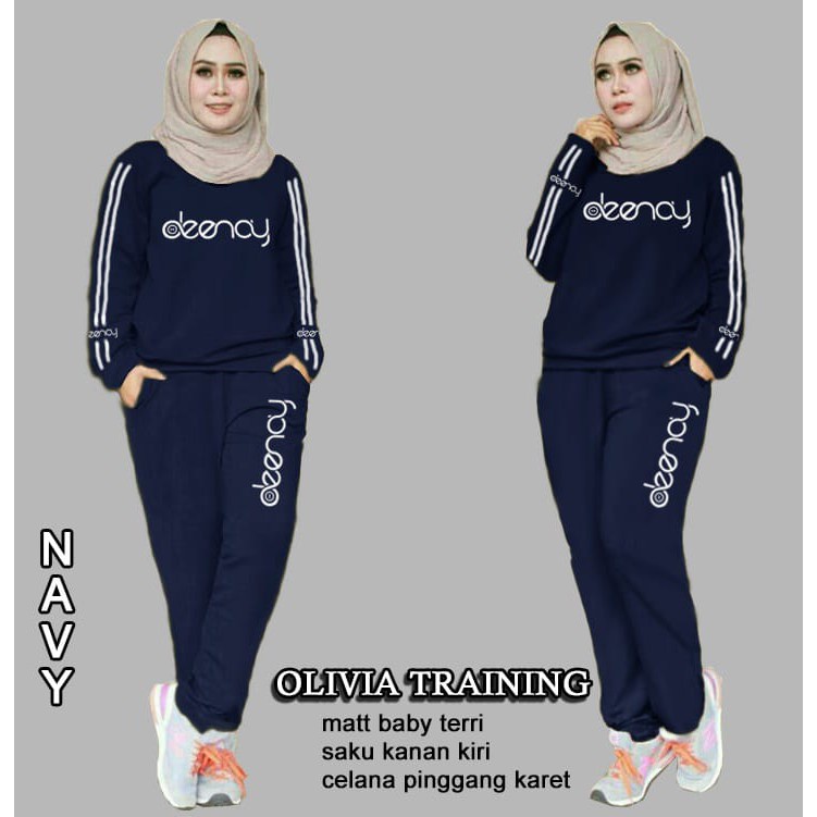 ELDE 12 - SETELAN WANITA L XL XXL 3XL St jumbo marimar Olivia Olah Raga Wanita , Baju Senam , Termurah , Baju Training Bahan babyterry + celana pinggang karet pake saku