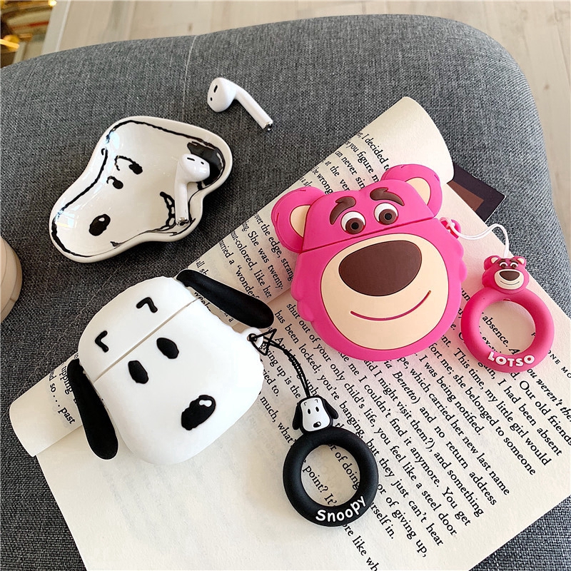 Casing Soft Case Silikon Motif Kartun Lotso Huggin Bear Snoopy Untuk Apple Airpods 1 / 2