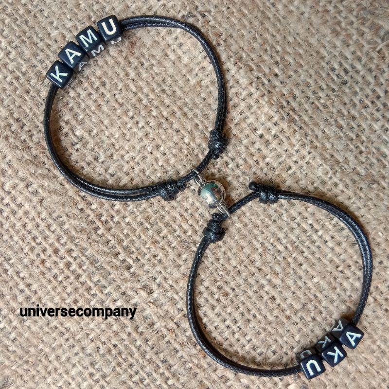 [UC] 2 PCS GELANG COUPLE NAMA MAGNET / GELANG CUSTOM NAMA / GELANG TALI KOREA / GELANG MAGNET (BISA REQUEST NAMA) SUDAH DAPAT 2 PCS