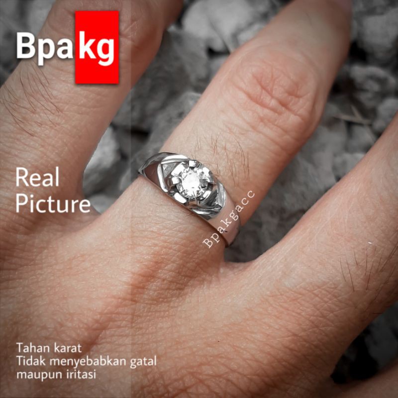 Cincin diamond permata cincin pria wanita anti karat besi putih asli cincin tunangan silver simple