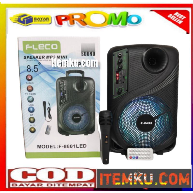 ✅cod musik box bluetooth mp3 besar bonus microphone fleco f8801 led bluetooth wireless