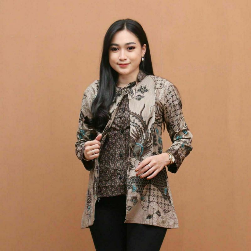 Batik wanita ASJ SA HRB026 Kenongo Kemeja Tosca Pendek - Batik wanita seragaman Kantor terlaris....-13