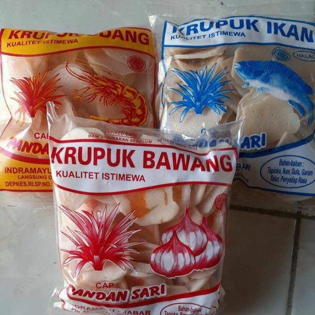 

Krupuk bawang,udang,ikan pandan sari 200gram