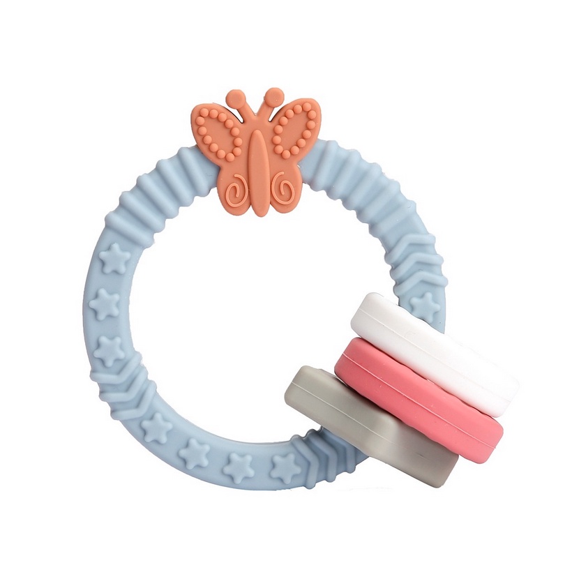 Crumbl Silicone Teether Ring - Silikon Beads Teething Toy - Mainan Gigitan Anak Bayi Soother-Blue Butterfly