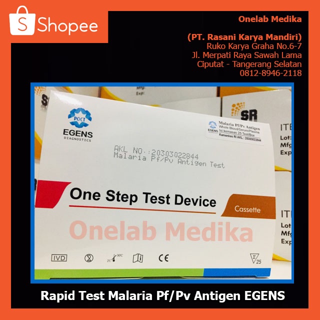 RAPID TEST MALARIA Pf/Pv ANTIGEN TEST CASSETTE ONE STEP TEST DEVICE EGENS HARGA MURAH JAKARTA SURABA