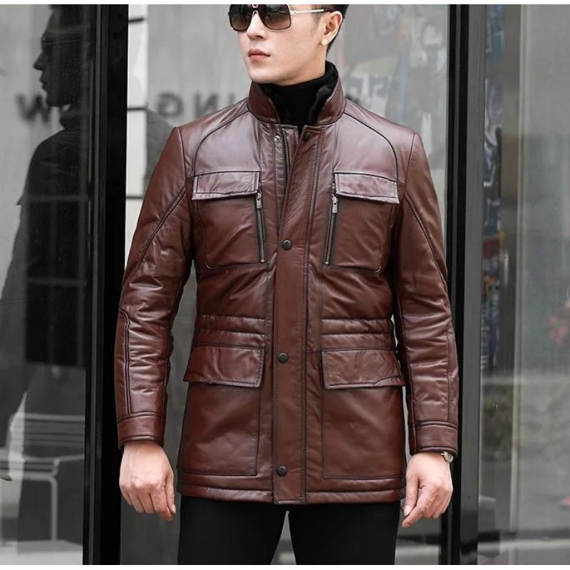 jaket kulit asli pria model sapari-jaket kulit asli semi jas original