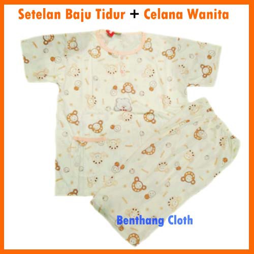 Baju Tidur Piyama Babydoll Celana Pendek 3/4 Bahan Kaos Jumbo