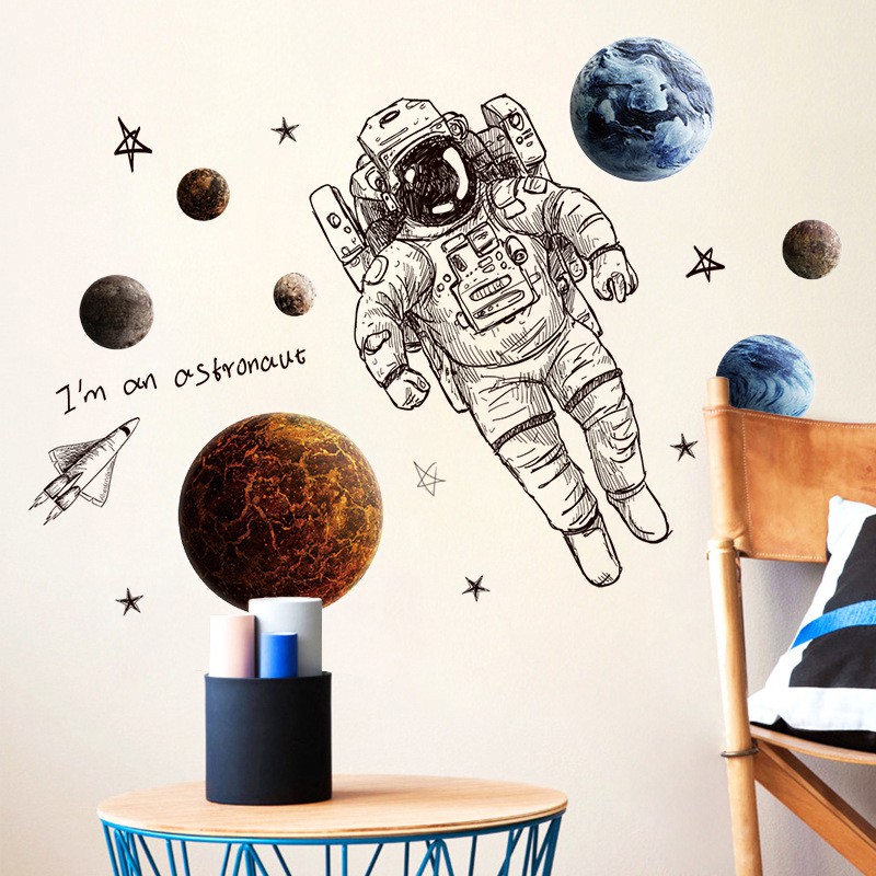 Reliza Wall Sticker Planet Astronot Bulan Bintang Stiker Dinding LDR38335