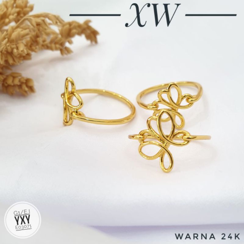 Cincin Yaxiya Kupu warna Gold 24k ( uk 5-7) C03071