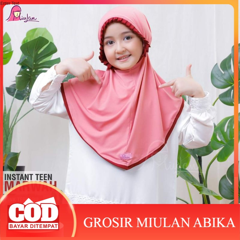 Jilbab Instant Teen Marwah Miulan Hijab Kerudung Instan Anak 6-10 Tahun SD Krudung Tanpa pet topi Re