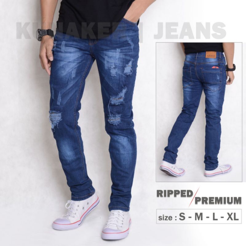 Celana Jeans Pria Slimfit Motif sobek  Celana Levis Original Kunaker Terbaru