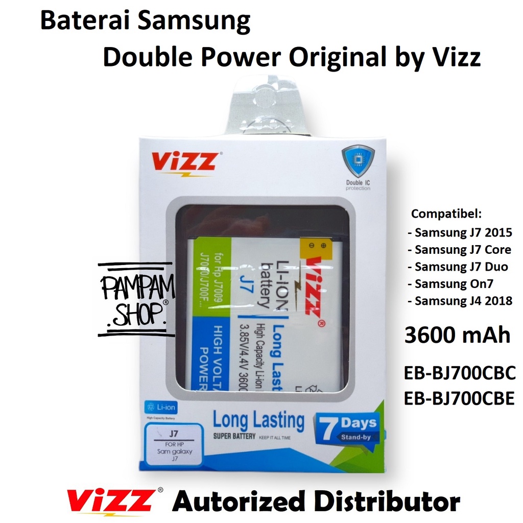 Baterai Vizz Double Power Samsung Galaxy J7 2015 J7 Core J701 Duo J4 J400 2018 On7 J700 J700F J720 Original Batre Batrai Battery Ori EB-BJ700CBC EB-J700CBE HP Handphone